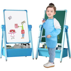 G TALECO GEAR Children's Board for Children from 3-8 Years, Children's Board with Chalk and Magnet and Whiteboard, Standing Board Children 360° Rotating Magnetic Board Children's Easel (Blue)