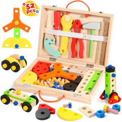 TONZE Tool Box Children's Toy from 3 Years Wooden Toy Montessori Toy Children's Toy from 2 3 4 5 6 Years Tool Box Tool Children Girls Boys, Light Colour