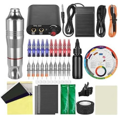 Tattoo Machine Set: Rotary Tattoo Pen, Ball Cartridge Needles, Silver, Non-Waterproof, for Adults, Temporary