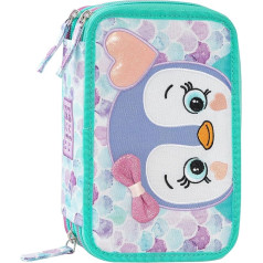 MOFU MOFU School Pencil Case, Official Mofu Mofu Pencil Case with 3 Compartments for Girls and Boys with Stationery Set, Blue and Red Erasable Pens and Practical, Green, Casual