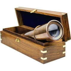 Deluxe Nautical Pirate Boat Brass Spyglass with Functional Optical Zoom and Inlaid Anchor Emblem Made of Real Rosewood | Nagina International (32 Inches, Antique Copper (W/Box))