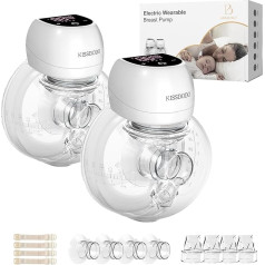 Revolutionary Electric Breast Pump, 202G, KISSBOBO Breast Pump, Electric Portable with 4 Modes, 12 Levels, Optimal Comfort with Timer 21 mm/24 mm (White/Pack of 2)