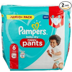 Pampers Baby Nappies Baby-Dry Pants, White, Size 2-3, Pack of 2, 6 Packs, Nappies, Urine Protection, Disposable, Waterproof, Cellulose, Clinically and Dermatologically Tested, Free from 26 EU