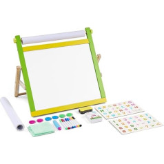 VEVOR Kids Board, 3 in 1 Wooden Double-Sided Game Board for Kids with Magnetic Whiteboard, Chalkboard, Paper Roll, Foldable Drawing Board with Painting Accessories for Children Aged 3-14 Years