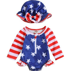 Aimaopao Baby Girls Swimsuit Long Sleeve Zip Swimsuit One-Piece Swimwear with Hat