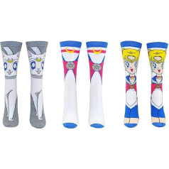Sailor Moon Crew Socks Cosplay (3 Pairs) - (Women) Sailor Moon Artemis Bow Cosplay Crew Socks - Fits Shoe Size 4-10 (Women), 3 Pairs