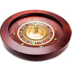 Deluxe Wooden Roulette Reel Set - Red/Brown Mahogany with Double Zero Layout, Casino Grade Precision Bearings, Aviation Aluminum Shell, Chrome Plated Brass Tower, Game Night Essential