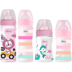 Chicco Antikolik Bottle Set, Pink, Anti-Colic Baby Bottles, Pack of 4, from Birth to 6 Months, 