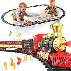Hot Bee Electric Christmas Train - Christmas Train Around the Tree - Railway Christmas Tree with Steam Train, Sound & LED Lights - Christmas Tree Train Children and Adults