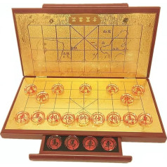 Strategy Board Games for 2 Players, Chinese Chess Game with Foldable Board and Crystal Figures, Classic Xiangqi Travel Game Set (4.6 cm/1.8 inches)