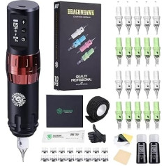 Extreme Tattoo Machine Set Compatible Dragonhawk Wireless Rotary Tattoo Machine Pen Battery Adjust Stroke 2.4 mm - 4.2 mm Wireless Tattoo Machines 1500 mAh Battery Tattoo Needles Cartridges For