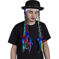 I LOVE FANCY DRESS LTD Pop Star of the 1970s / 80s Retro Hat with Colourful Braids – Party Hat Chameleon Fancy Dress Hat – George Melon, 24 Hats