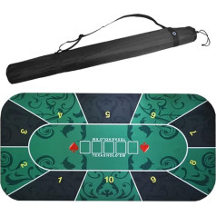 Table Game Felt Mat, Professional Poker, 8 Players, Rubber, Texas Hold'em, Poker Table Layout with Carry Bag, Blackjack, Casino, Green, 95 x 47 Inches