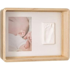 Baby Art Deep Wooden Photo Frame with DIY Plaster Cast Set for Baby Handprint Footprint Dermatologically Tested Plaster Compound Brown