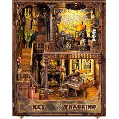 RONSTONE Book Nook - DIY Puppenhaus Booknook Bücherregaleinsatz Dekor mit Staubschutzhülle und LED-Licht - Schlüssel Tra Buchstützen Modellbausatz - 3D Puzzles Handgemachte Kunsthandwerk Geschenke