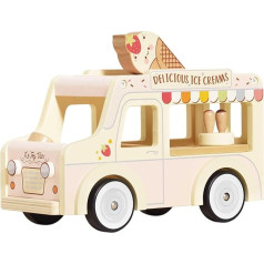 Le Toy Van - ME083 - Educational Toy Ice Cream Truck for Children Made of FSC Wood, 3 Years, 26 x 12 x 19 cm, for Playing with Dolls, Open Roof, Freezer, Ice Cream Cones Included