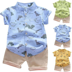 Toddler Baby Boys Summer Clothing Two Piece Set Printed with Dinosaur Print Tops Shirts + Shorts Trousers 2-Piece Set 1-4 Years Baby Outfits Play Clothing Set