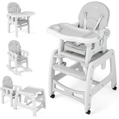COSTWAY 3 in 1 Baby Chair, High Chair & Dining Chair & Child Seating Set, Convertible Baby High Chair with 5 Point Harness, Removable Tray & Seat Cushion & Backrest, for 6-36 Months, 20 kg Load