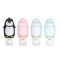 Pure Vie® Silicone Travel Bottles Set with Toiletry Bag - 4 Pieces / 89 ml - Coloured Bottles, No Leaks, Cosmetic Bag with Travel Bottles for Shampoo, Cream, Conditioner and Body Care