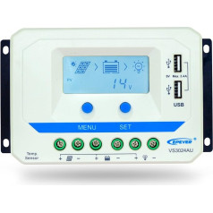 EPEVER Solar Charge Controller with USB Ports Output 12V/24V PWM Solar Panel Battery Charge Controller LCD Display for Solar System (30A VS3024AU)