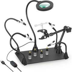 Magnetic Helping Hands, Third Hand Soldering, PCB PCB Board Holder with Triple LED Magnifier Lamp, 360 Degree Heat Gun Holder, Flexible Helping Arms