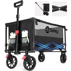 Sekey XXL Handcart Foldable with Brakes 160 L 150 kg Load Capacity Foldable Handcart Off-Road Folding Hand Trolley Beach Camping Shopping XXL Winner 3011 Black with Grey