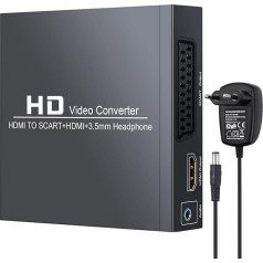 Neoteck HDMI to SCART and HDMI Converter HDMI to Composite Video Signal/FL/FR Stereo Audio Signal Adapter with 3.5mm Headphones Supports 1080P, PAL, NTSC for CRT TV, VHS-VCR, DVD Recorder
