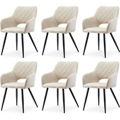 Tukailai Linen Dining Room Chairs, Set of 6, Kitchen Chairs, Upholstered Chairs with Open Backrest, Armrests, Padded Seat, Metal Legs, Chairs for Living Room, Dining Room, Kitchen, Cream