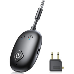 Glangeh Aux Bluetooth Adapter for Airplane, 2 in 1 Transmitter and Receiver Bluetooth Transmitter for AirPods, Jack 3.5 mm Bluetooth Splitter 2 Headphones for TV/Stereo/Music/Projector/Car Radio