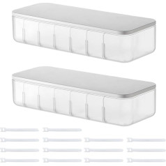 Cable Storage Box, Cable Organiser Box, Transparent Cable Management Box with 7 Adjustable Compartments, Includes 14 Cable Ties for Desk Storage, Office, Home Use