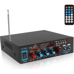 Etlephe Mini Amplifier, 800W Hi-Fi Amplifier, Stereo Amplifier Bluetooth 5.0, 12V 220V, FM Radio, Portable SD Card/USB Input/FM Radio for Home or Car