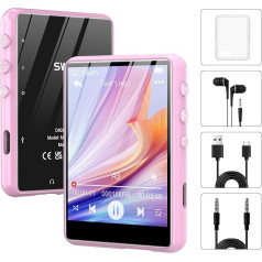 SWOFY 64GB MP3 Player, HiFi MP3 Player, Bluetooth 5.3 Speaker, Integrated, 2.4 Inch Touchscreen Portable, Mini MP3 Player Children with FM Radio, Voice Recorder, Supports 128 GB (Pink)