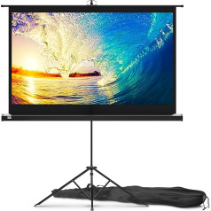 Projector Screen with Tripod 60 Inch - Projector Screen for Indoor and Outdoor Film and Office Presentations - 16:9 HD Premium Wrinkle Resistant Canvas Stand with Carry Bag and Fixed Strap