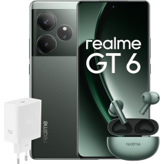 realme Smartphone GT6 256GB 8GB Razor Green EU + Buds Air 6 Forest Green EU + Supervooc 120W Power Adapter White