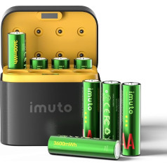 imuto AA Batteries, Pack of 8, Ultra Lithium, 1.5 V, with Black Fast Charging LED Display Charger, Ideal for Digital Camera, Toys, GPS Devices, Sports & Outdoor Uses (8)