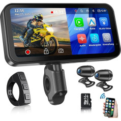 ATOVANKA Motorcycle Carplay & Android Car for Motorcycle, Portable Carplay Screen with 1080P Dash Cam Front Rear, 6.25 Inch IP67 Waterproof Touchscreen for Motorcycles, Continuous Recording/Siri/64G