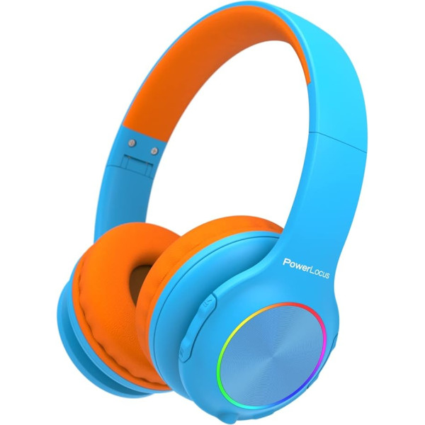 Children's Bluetooth Headphones, PowerLocus Children's Wireless Headphones with LED Lights and 94 dB Volume Limit, Foldable Headphones, HD Stereo, Micro SD, Built-in Microphone for School, Laptop,