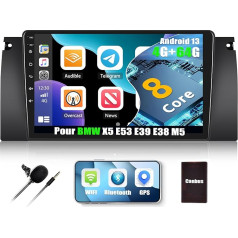 4G + 64G CAMECHO Android 13 Car Radio for BMW 5 E39 E53 M5 X5 (1996-2007) with Carplay Android Car Navigation System, 8Core, Double DIN Car Radio with 9 Inch Screen, Bluetooth FM/RDS Mirror Link DSP