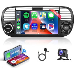 2G + 64G Android Car Radio 2 DIN for Fiat 500 2007-2015 with Wireless Carplay Android Car Navigation GPS WiFi 7 Inch Car Radio with Mirror Link Bluetooth FM/RDS DAB/OBD/DVR/HIFI Steering Wheel Control