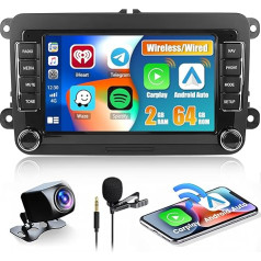 [2+64G] Hikity Car Radio Android with Sat Nav for VW Golf 5 6 Polo Skoda Passat Radio, 7 Inch Touch Display Wireless Carplay Android Car Radio with Screen GPS WiFi Bluetooth FM Reversing Camera