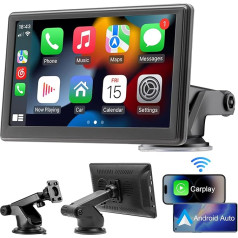 AKOFIC Wireless Carplay & Android Car Display, 7 Inch Portable Car Screen for Apple Carplay Android Car, Smart Car Radio Touch Display with Navigation, Bluetooth, FM, Mirror Link, Aux