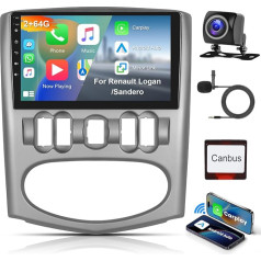 Hodozzy 2G + 64G Android Car Radio for Renault Logan/Sandero 2008-2015 Wireless Carplay Android Car, 9 Inch Touchscreen Screen with GPS Navigation WiFi Bluetooth Mirrorlink HiFi FM RDS Radio with