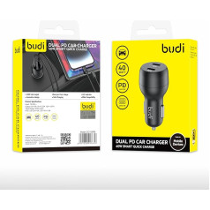 Budi - Dual PD Car Charger, 2 USB-C Ports - CC108RB
