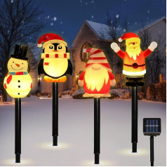 Lewondr 4 Pack Outdoor Christmas Decorations, Solar Lighted Penguin with Garden Stakes, Waterproof Garden Lawn Path with 2 Lighting Modes, Yard Decoration for Christmas Party, Holiday