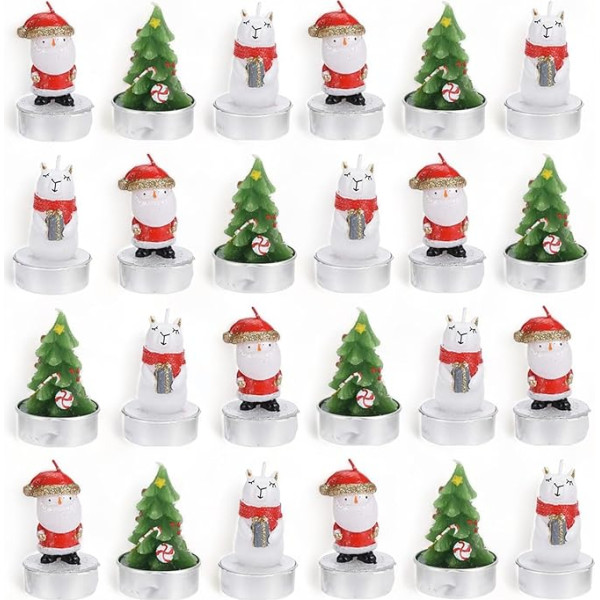 MIK funshopping Mijoma Set of 24 Christmas Tea Lights, Handmade, Cute Santa, Polar Bear & Christmas Tree, Magical Christmas Decoration, Highest Quality & Long Burning Time