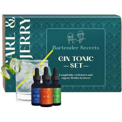 Carl & Jerry Gin Tonic Gift Set - High Quality Long Drink Essences - Mix up to 90 Drinks - 3 Flavours - Home/as a Gift - Bartender Secrets - Gift Idea Father's Day Gift - Alcohol Free