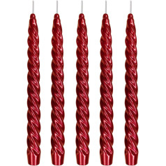 Ebersbacher Kerzenfabrik GmbH Renaissance Taper Candles Twisted Varnished Wine Red Pack of 5 Size Approx. 22 x 250 mm Individually in Foil