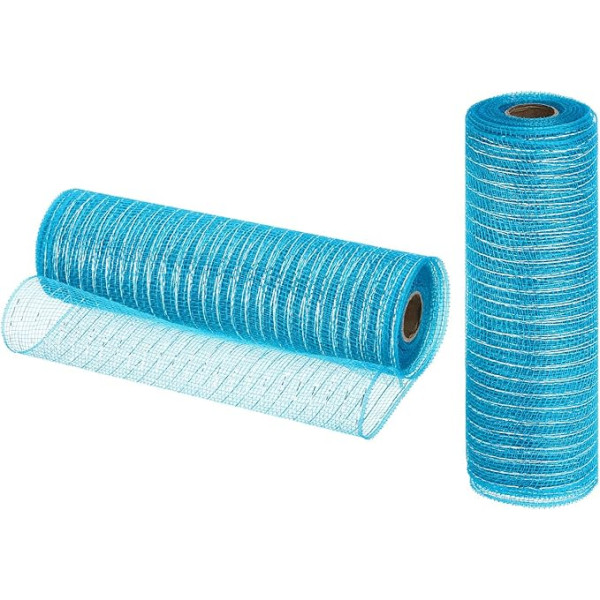 sourcing map Jute-Netz, 25,4 cm x 9,2 m, PP, dekoratives Netzband, Geschenkband für Weihnachtskranz, Party, Dekoration, Basteln, Girlanden (Blau mit Silberfolie, 2 Stück)