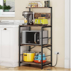 Anycoo Baker's Rack with 3 Sockets, 4 Tier Kitchen Microwave Stand with Storage Freestanding Kitchen Rack Stand: 60L x 40W x 130H (cm) Rustic Brown Coffee Table