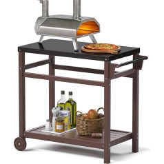 Torva Outdoor Dining Table Movable Pizza Oven Stand Stainless Steel Patio Bar Patio BBQ Backyard BBQ Cart Dark Grey Table Top (Brown)